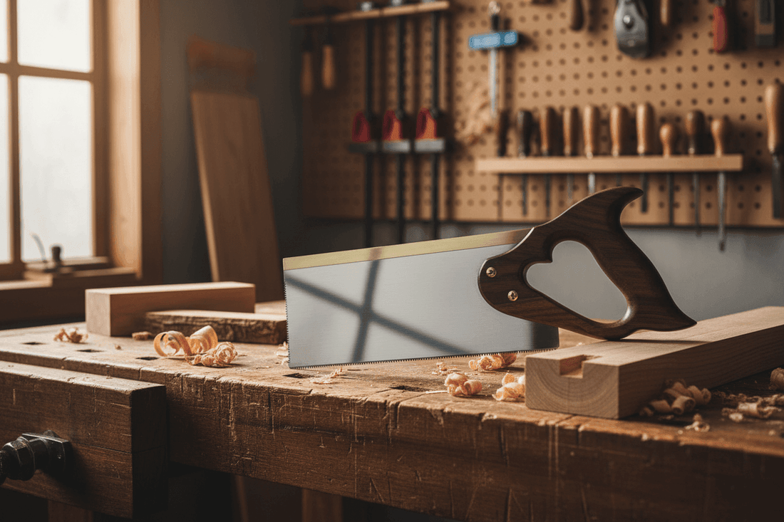 How to Choose the Right saw for Woodworking a picture of a tenon saw on a woodworking bench