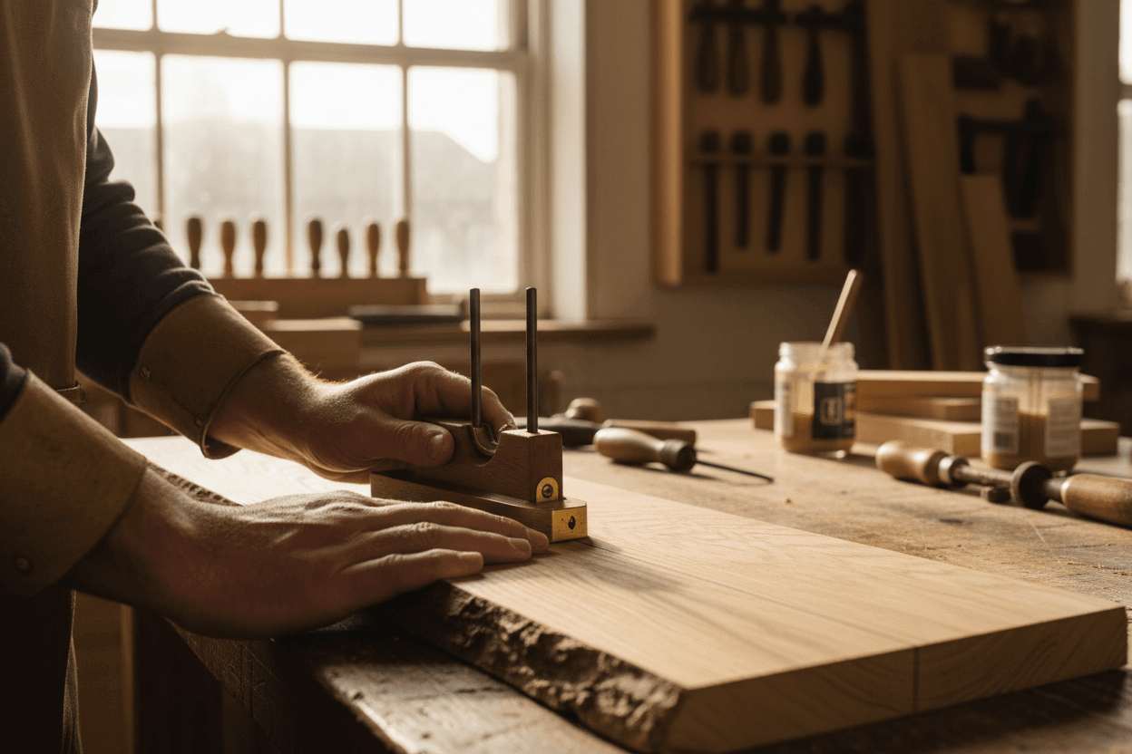 How to Use a Marking Gauge: A Beginner's Guide for Woodworkers- marking tool beyond used by a person at a work bench