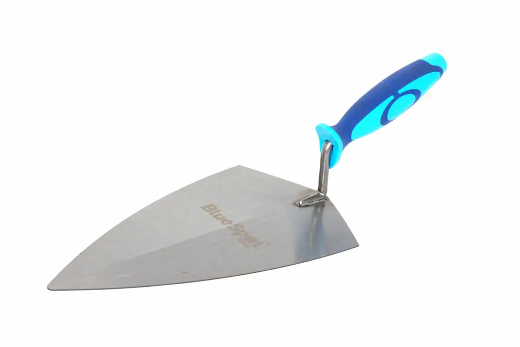Blue Spot 11" brick trowel broad heel with a plastic ergonomic handle and steel tang and blade