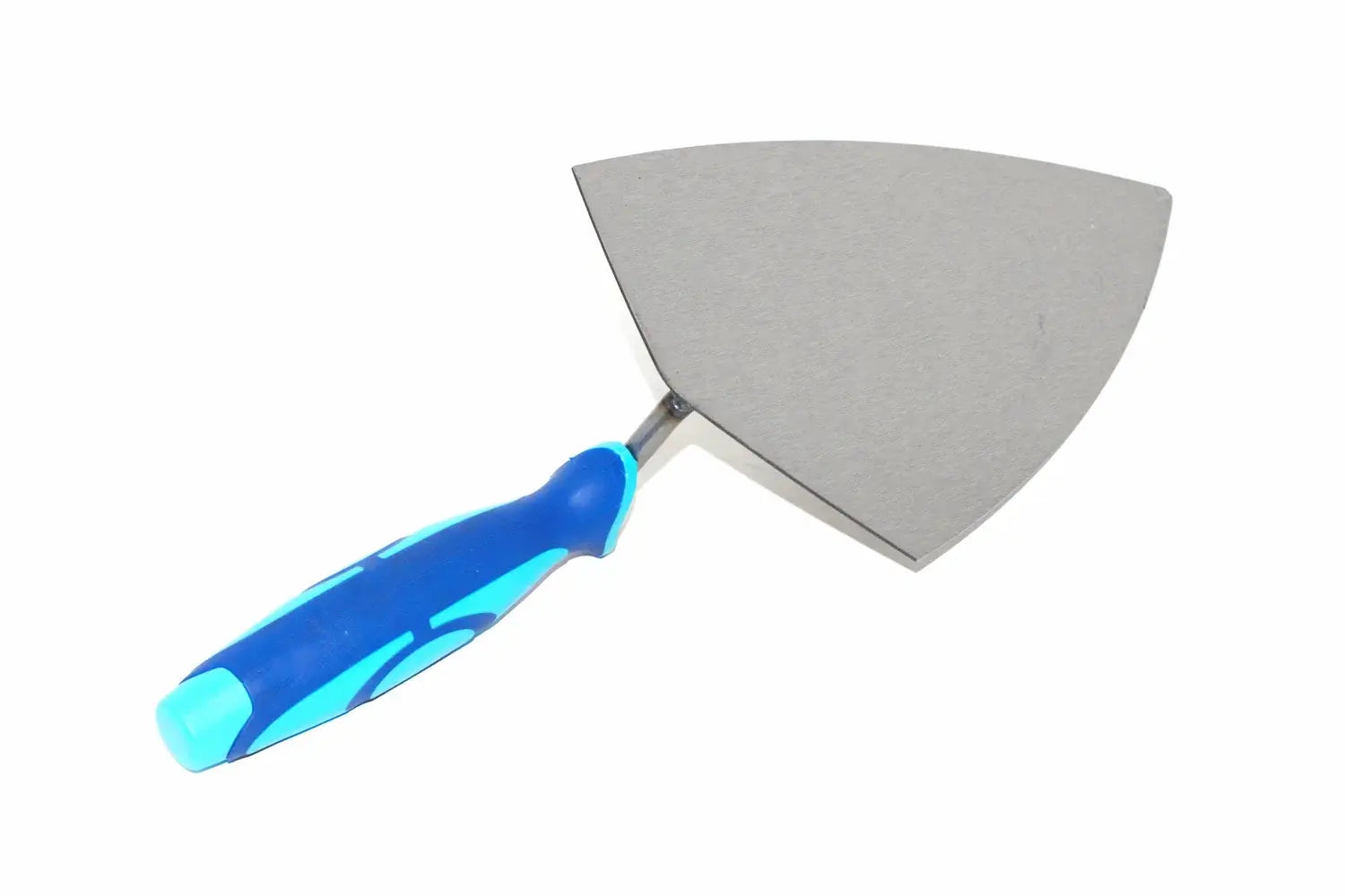 Blue Spot 11" brick trowel broad heel carbon steel blade with a blue and light blue ergonomic handle, shown on a plain white background.