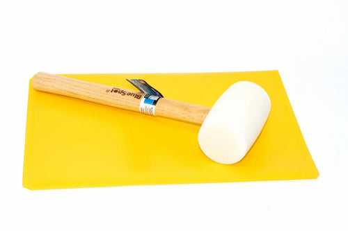 Blue Spot 16oz White Rubber mallet by Cherry Tree Tools with hardwood handle and scuff resistant striking face
