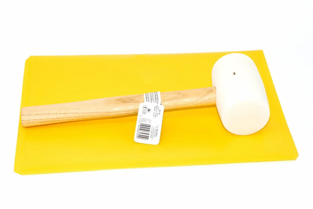 Blue Spot 16oz White Rubber mallet by Cherry Tree Tools with white rubber striking head and hardwood handle