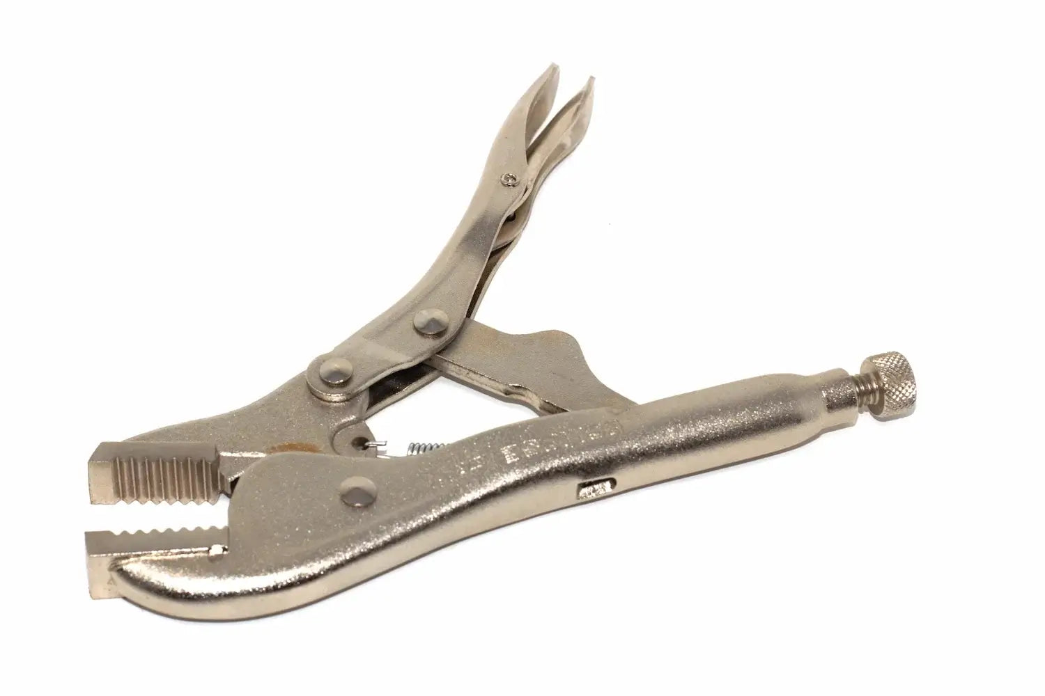 Eclipse 7" Straight Jaw Locking Pliers by Cherry Tree Tools in silver with quick release lever