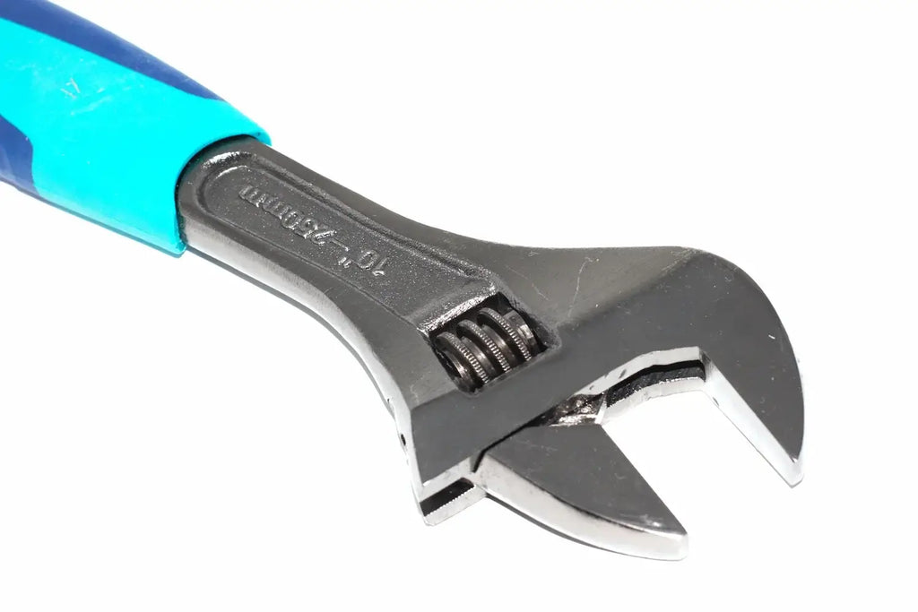 Eclipse 10" adjustable wrench by Cherry Tree Tools with lacquered alloy steel jaws and metric scale