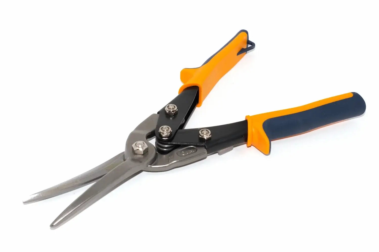 Eclipse Professional Tin Snips Extra Cut by Cherry Tree Tools, orange and black, pivot design for leverage