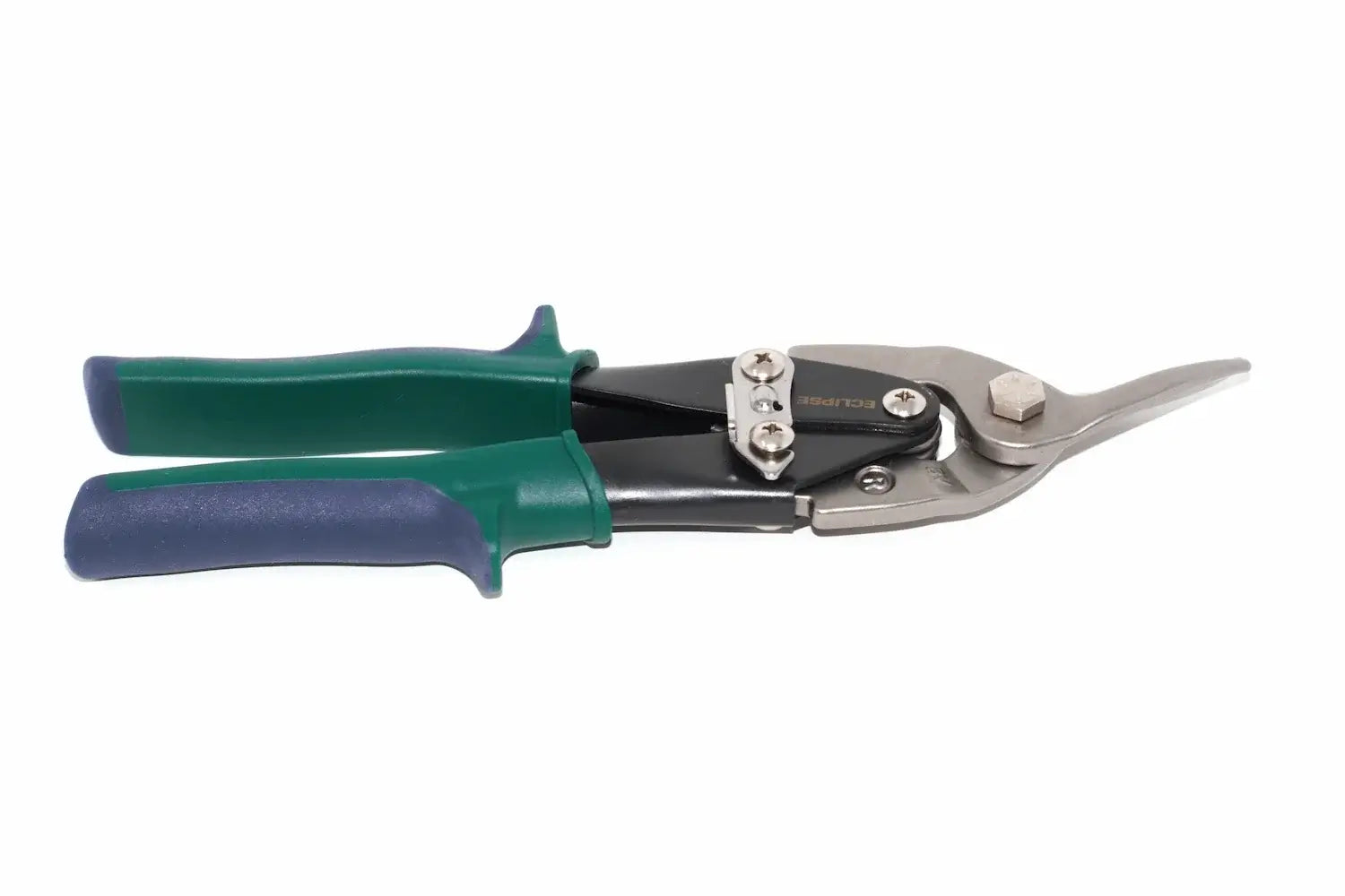 Eclipse Professional Tin Snips Right Hand Cut by Cherry Tree Tools, green and navy, spring loaded handles