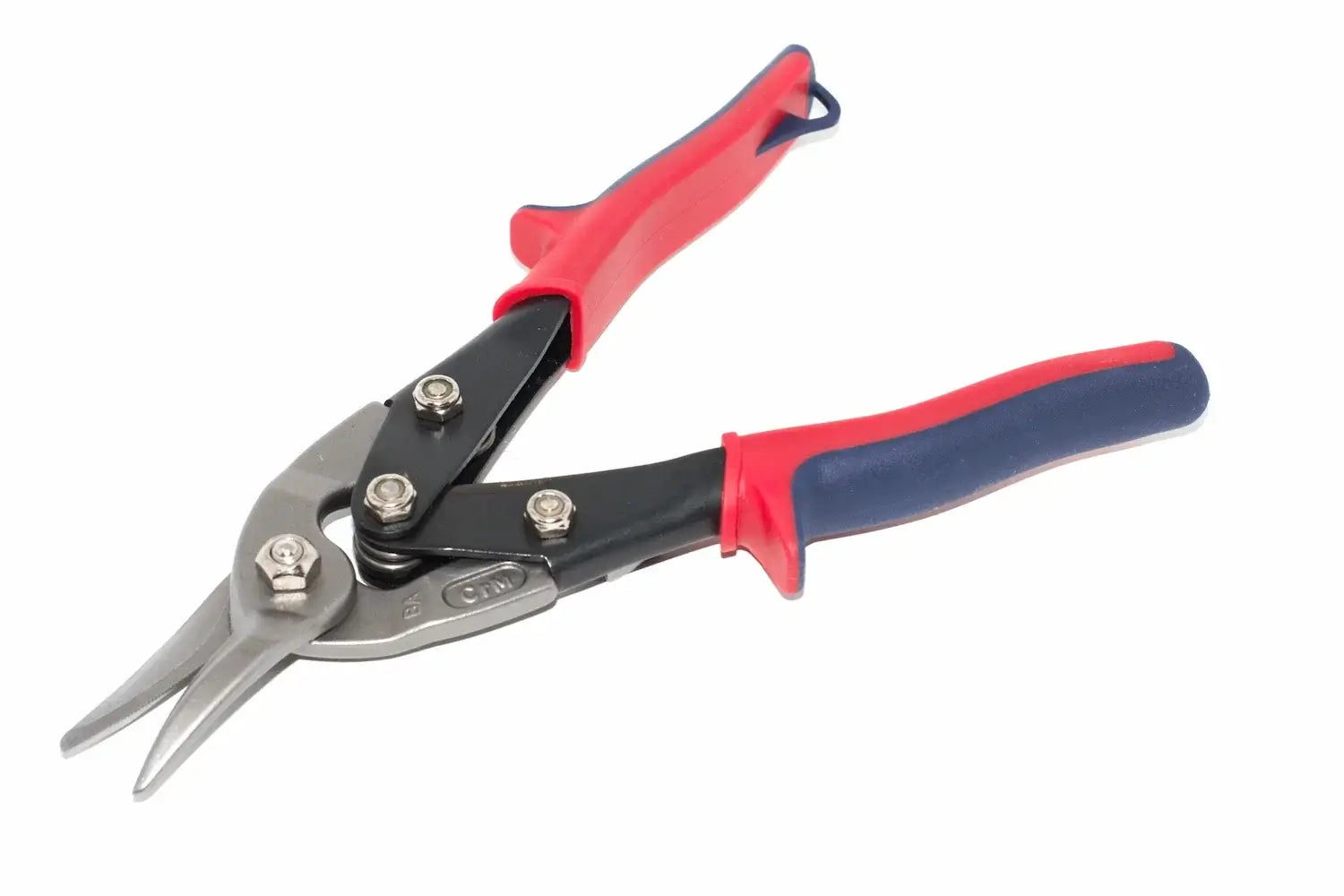 Eclipse Tin Snips Left Hand Cut by Cherry Tree Tools, red and navy left cut for straight sheet metal
