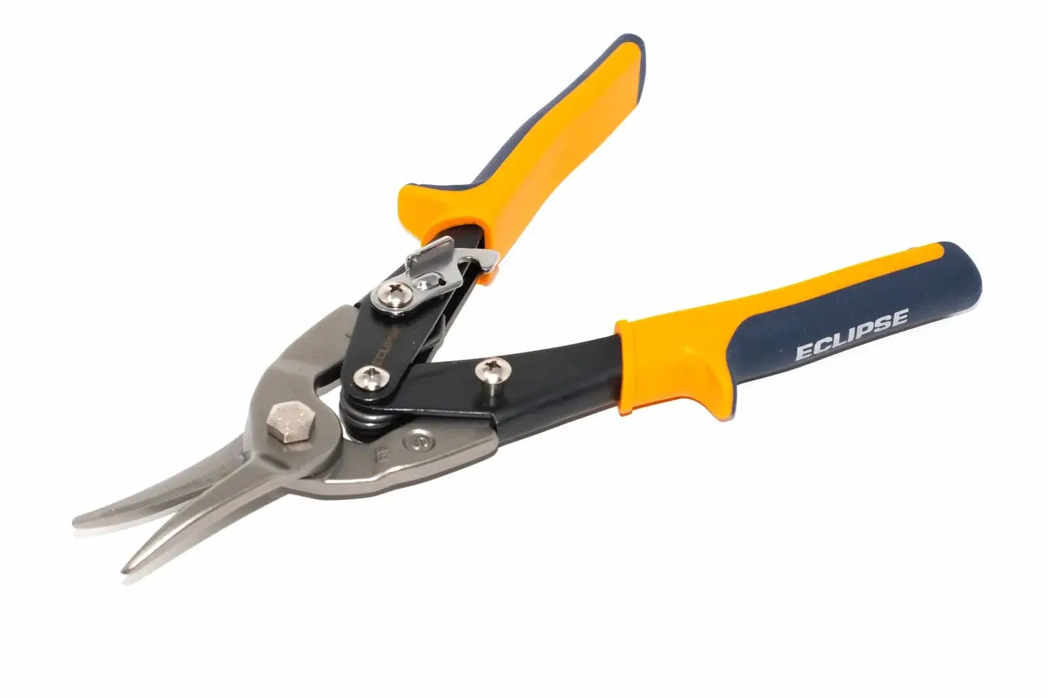 Eclipse Professional Tin Snips Straight Cut by Cherry Tree Tools in yellow and black with pivot leverage