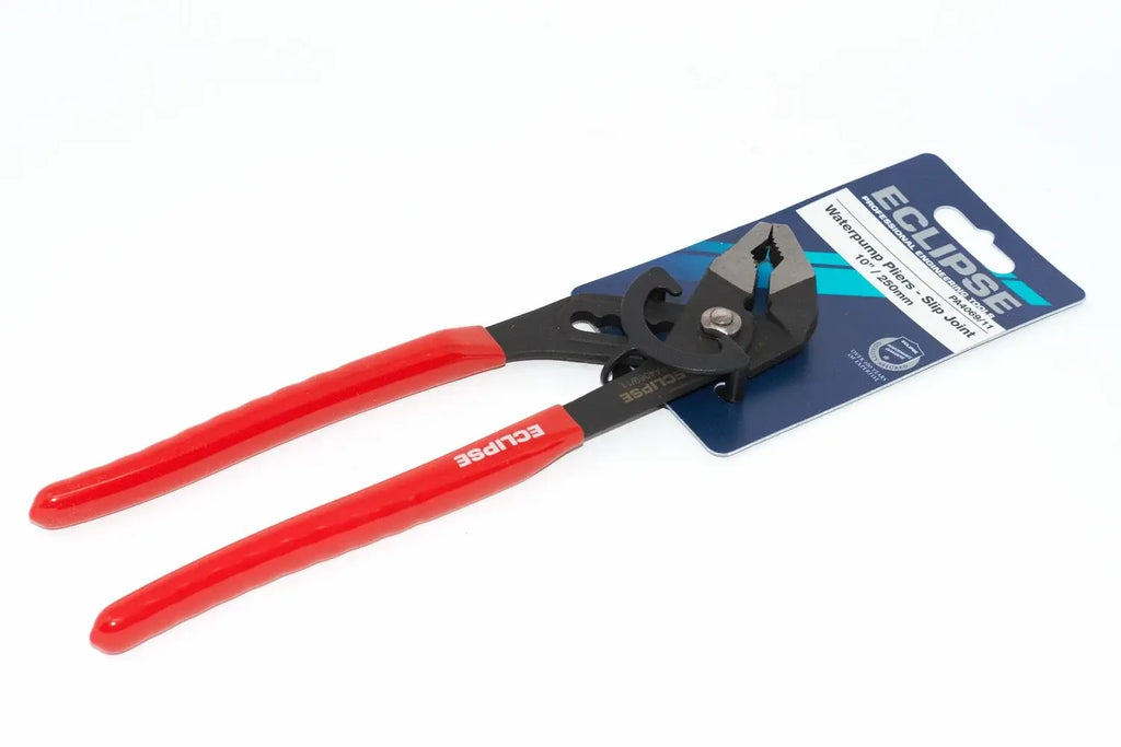 Eclipse 10" Slip Joint Pliers by Cherry Tree Tools, red and black with adjustable jaw positions