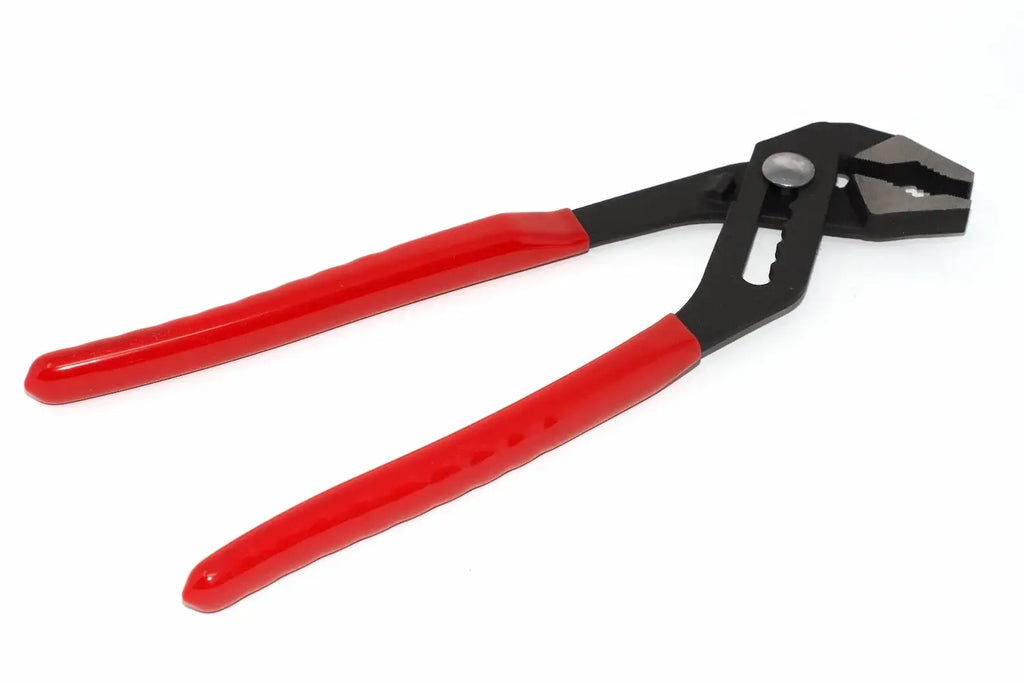 Eclipse 10" Slip Joint Pliers by Cherry Tree Tools in red and black with adjustable jaw positions