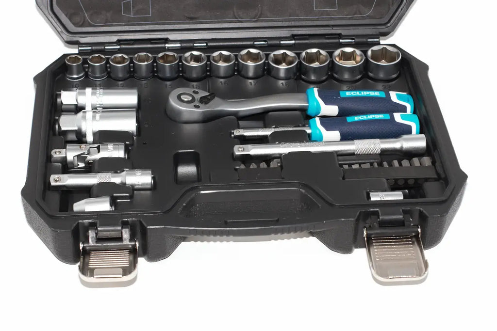 Eclipse Professional 34pc Socket Set 14 and 38 Drive by Cherry Tree Tools in chrome vanadium steel