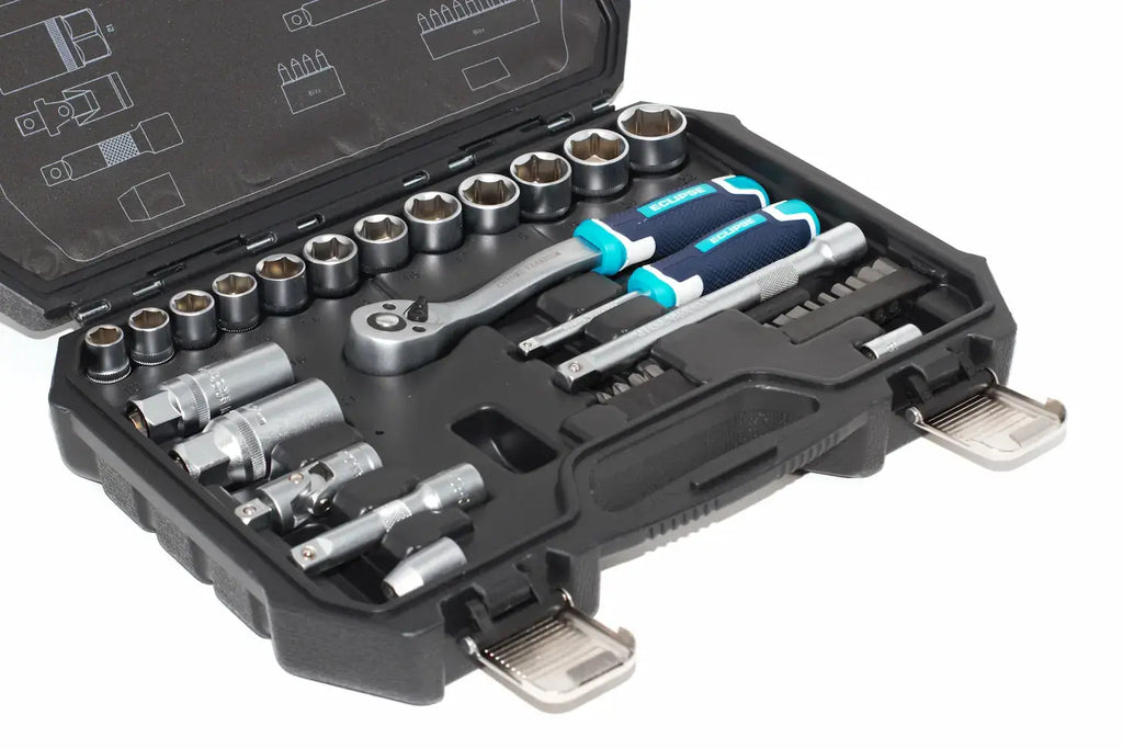Eclipse Professional 34pc Socket Set 14 inch and 38 inch drive by Cherry Tree Tools, chrome vanadium steel