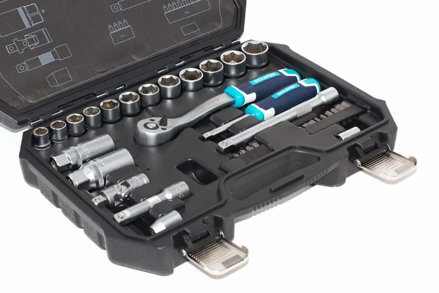 Eclipse Professional 34pc Socket Set 14 inch and 38 inch drive by Cherry Tree Tools, chrome vanadium steel