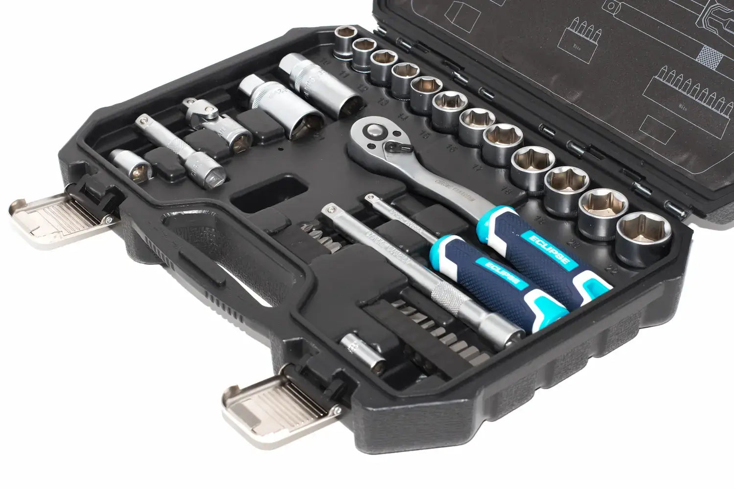 Eclipse Professional 34pc Socket Set 1 4 and 3 8 Drive by Cherry Tree Tools chrome vanadium steel with ratchet
