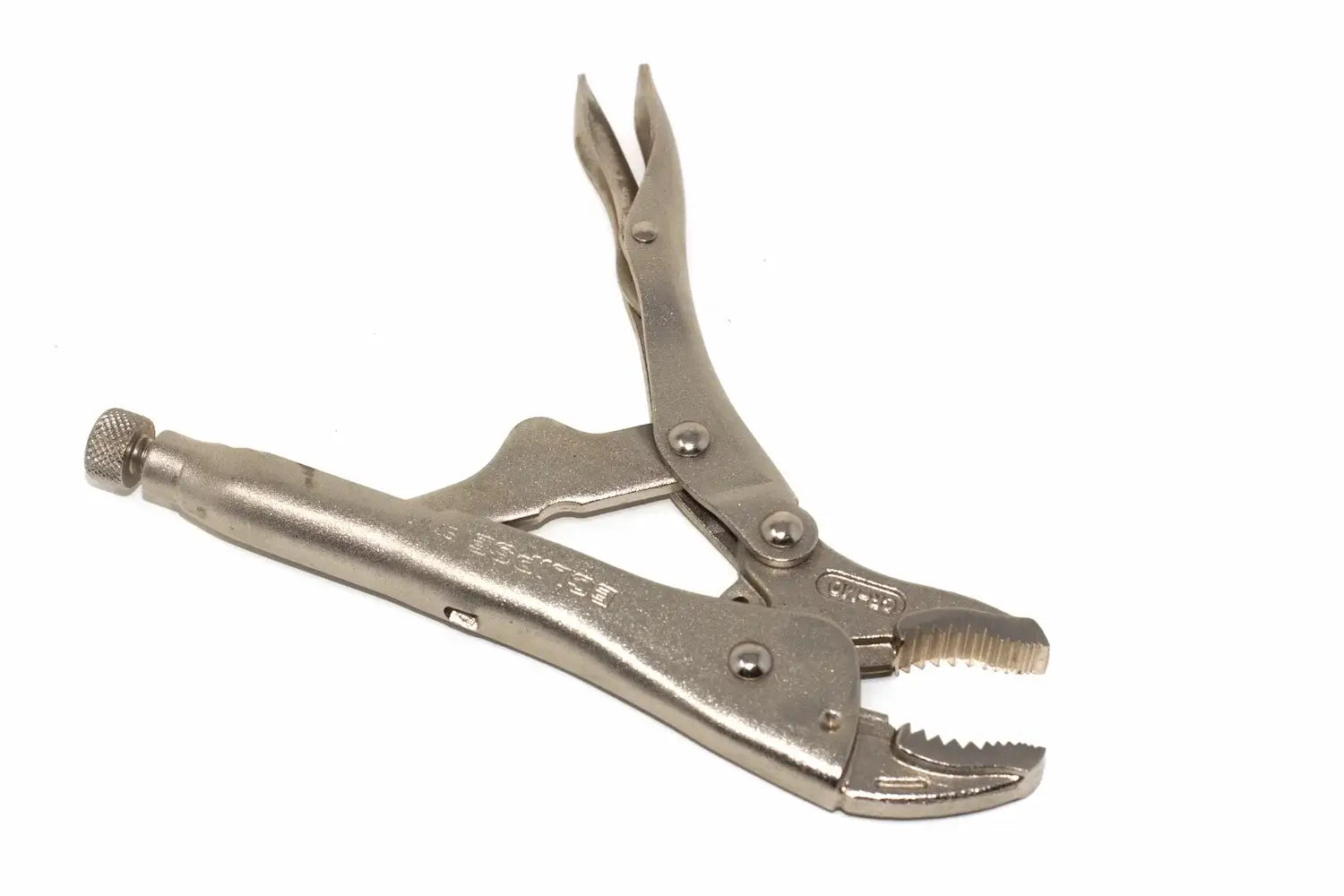 Eclipse Professional 7" locking pliers by Cherry Tree Tools in silver steel with curved jaw gripping