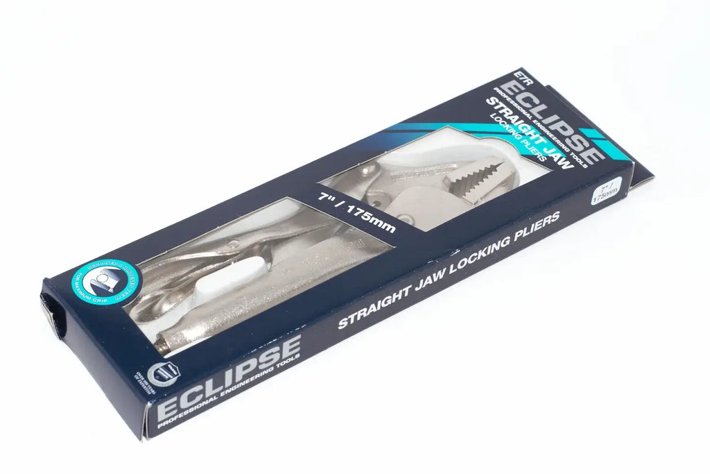 Eclipse 7" Straight Jaw Locking Pliers by Cherry Tree Tools, blue steel with quick release lever