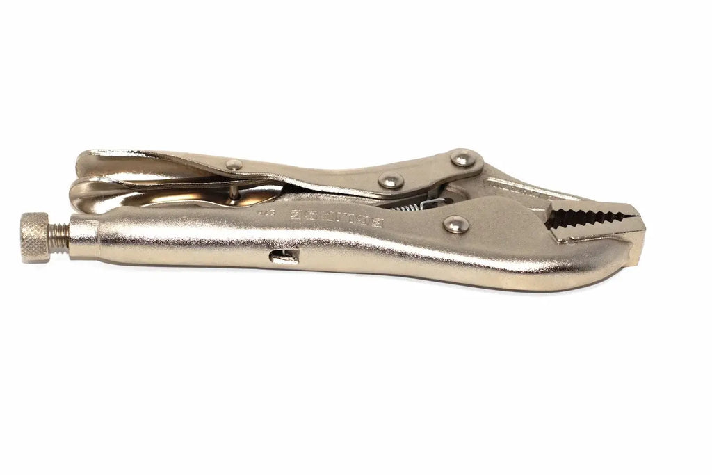 Eclipse 7" Straight Jaw Locking Pliers by Cherry Tree Tools in silver with quick release lever
