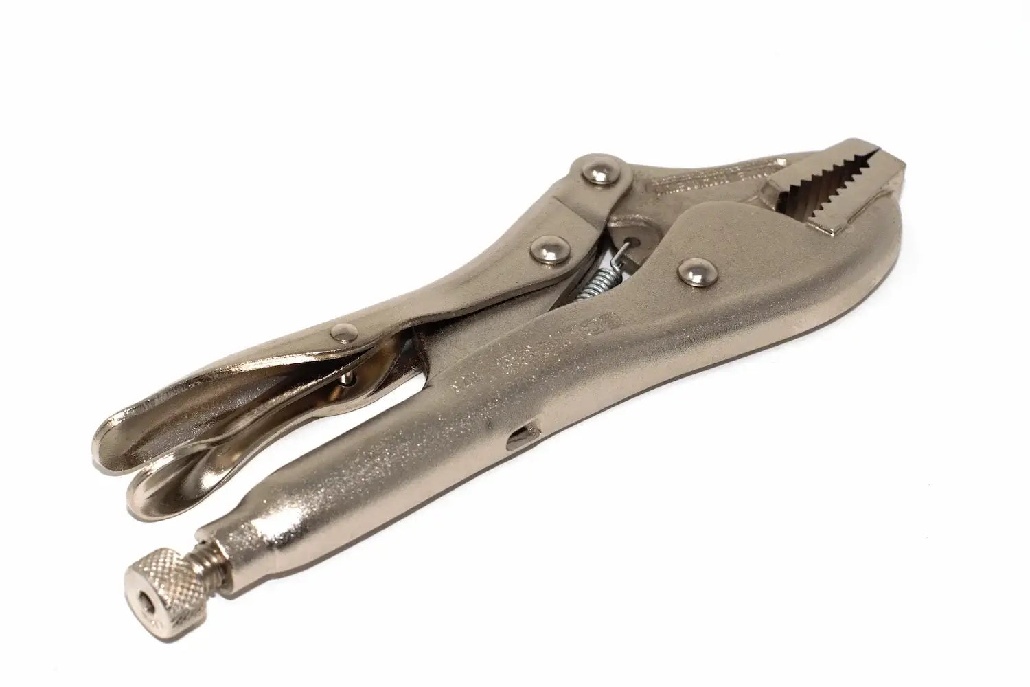 Eclipse 7" Straight Jaw Locking Pliers by Cherry Tree Tools in silver with quick release lever