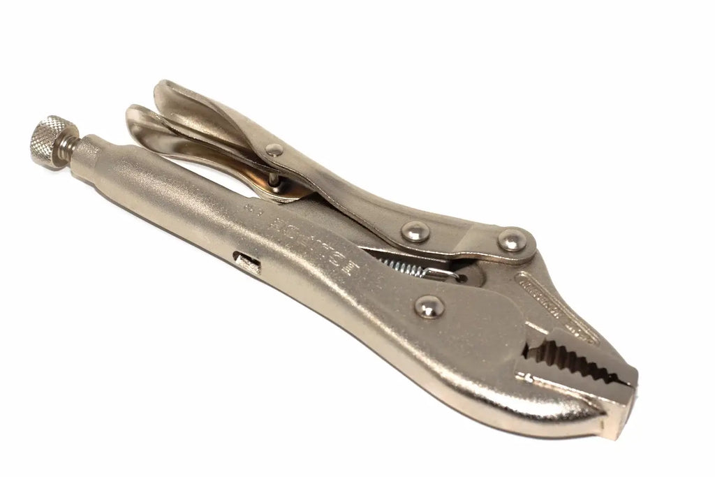 Eclipse 7" Straight Jaw Locking Pliers by Cherry Tree Tools in silver with adjustable screw jaw width