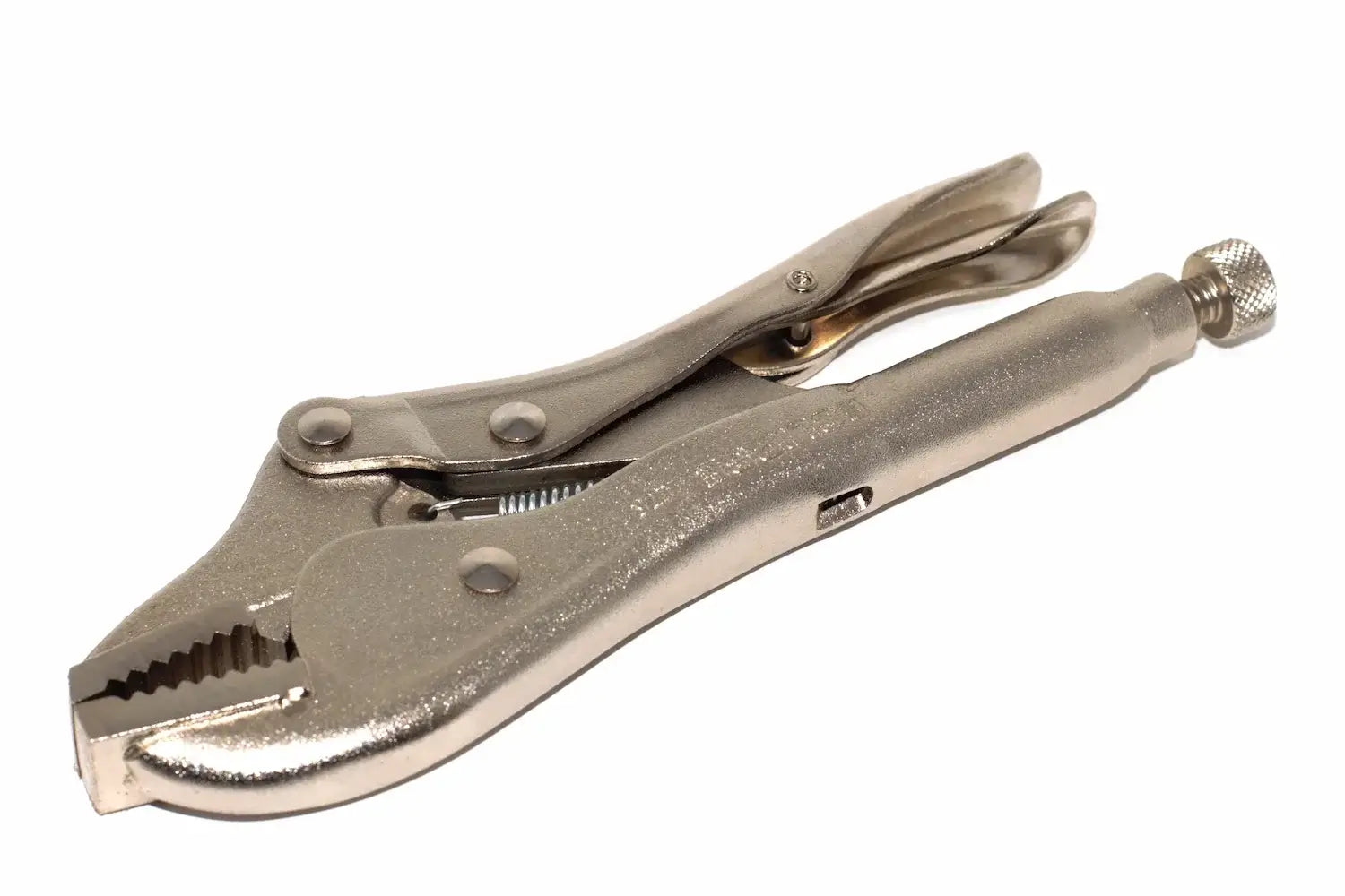 Eclipse 7" Straight Jaw Locking Pliers by Cherry Tree Tools in silver with quick release lever