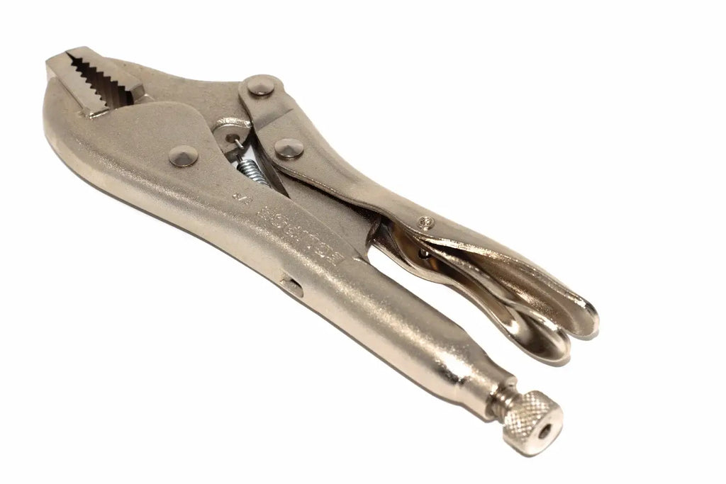 Eclipse 7" Straight Jaw Locking Pliers by Cherry Tree Tools in silver with quick release lever