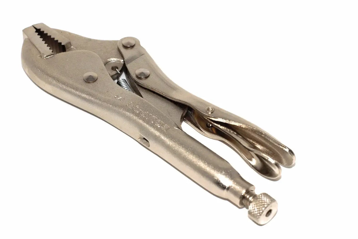 Eclipse 7" Straight Jaw Locking Pliers by Cherry Tree Tools in silver with quick release lever