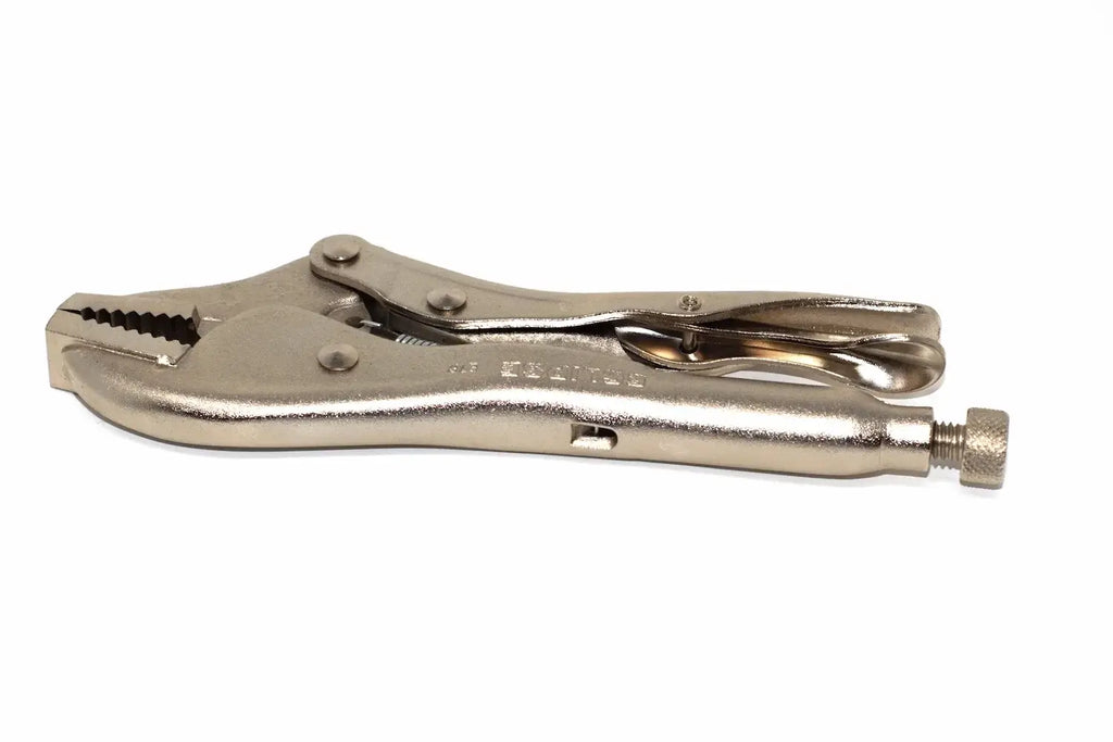 Eclipse 7" Straight Jaw Locking Pliers by Cherry Tree Tools in silver with quick release lever