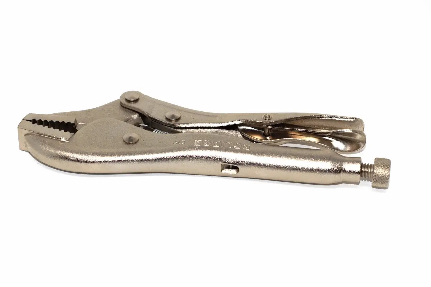 Eclipse 7" Straight Jaw Locking Pliers by Cherry Tree Tools in silver with quick release lever