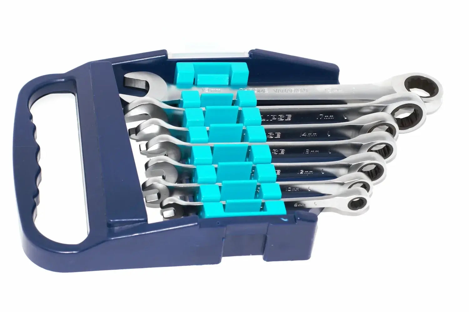 Eclipse 7 Piece Ratchet Spanner Set by Cherry Tree Tools, chrome vanadium steel with fixed head ratchets