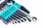 Eclipse 7 Piece Ratchet Spanner Set by Cherry Tree Tools, chrome vanadium steel fixed head spanners in turquoise