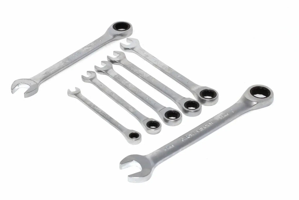 Eclipse 7 Piece Ratchet Spanner Set by Cherry Tree Tools, chrome vanadium steel fixed head spanners