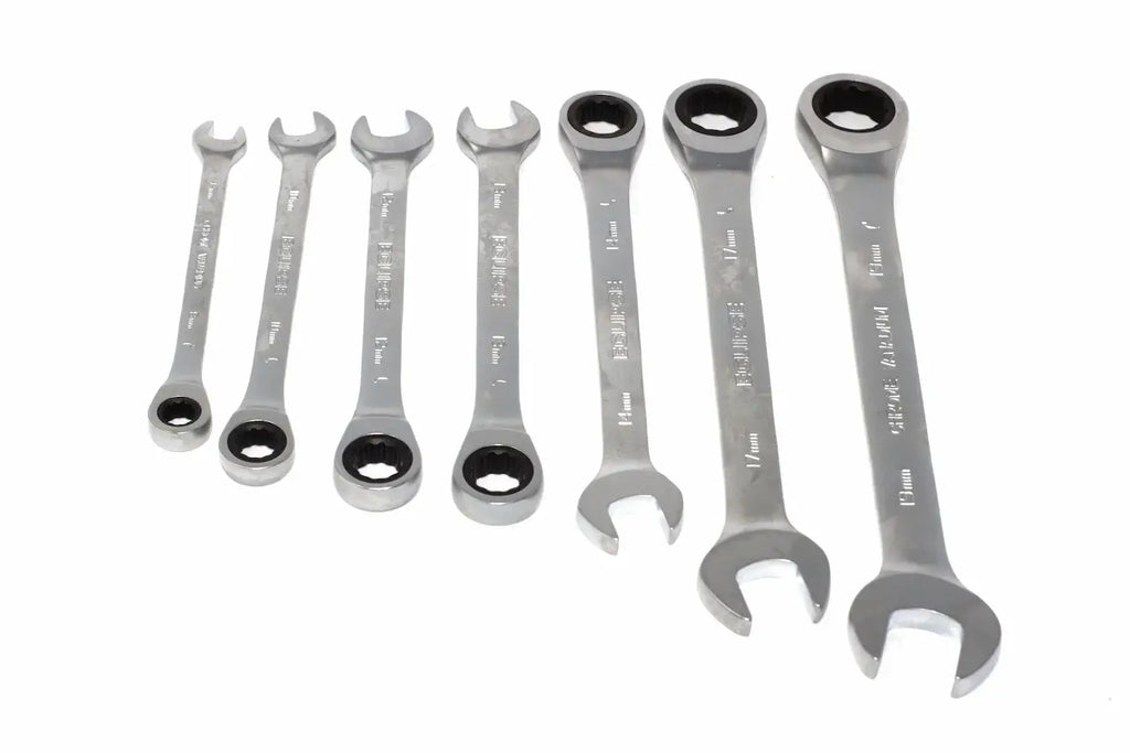 Eclipse 7 Piece Ratchet Spanner Set by Cherry Tree Tools, chrome vanadium steel fixed head ratchet tools