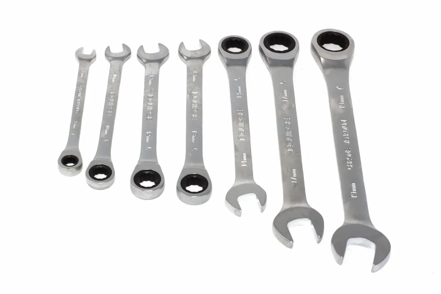 Eclipse 7 Piece Ratchet Spanner Set by Cherry Tree Tools, chrome vanadium steel fixed head ratchet tools