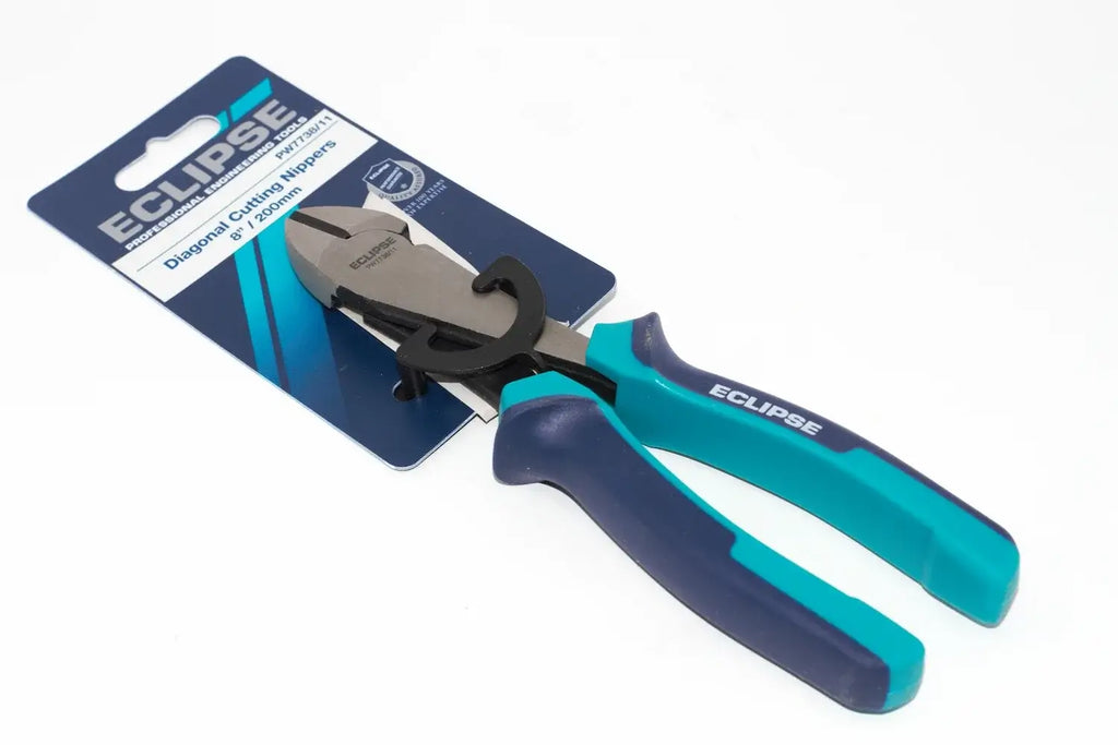Eclipse 8" Diagonal Cutting Nippers- heavy duty by Cherry Tree Tools, teal and black, soft feel grip