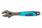 Eclipse 10" adjustable wrench by Cherry Tree Tools with hardened jaws and turquoise soft grip handle
