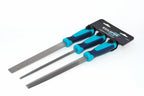 Eclipse Professional File Set 3pc 1st Cut by Cherry Tree Tools, hardened steel metal filing set with blue and black handles