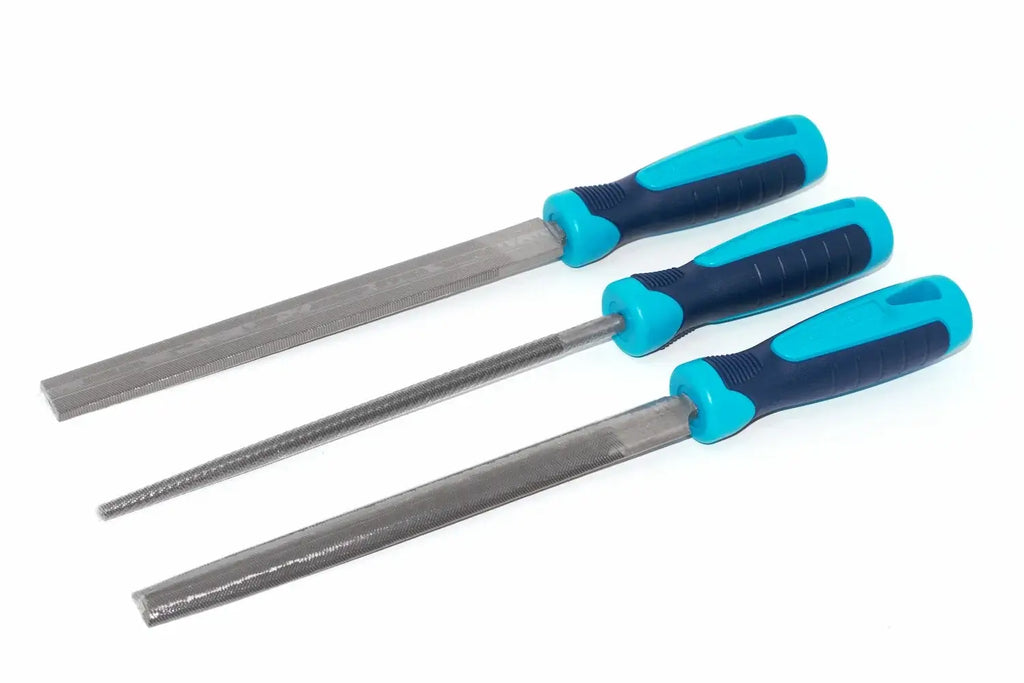 Eclipse Professional File Set 3pc 1st Cut by Cherry Tree Tools, blue and black metal file set with 8 inch blades