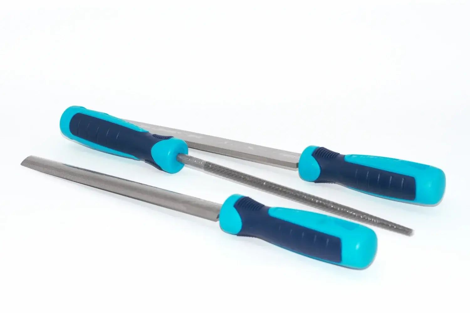 Eclipse Professional File Set 3pc 1st Cut by Cherry Tree Tools, metal file set in turquoise and steel with hardened blades