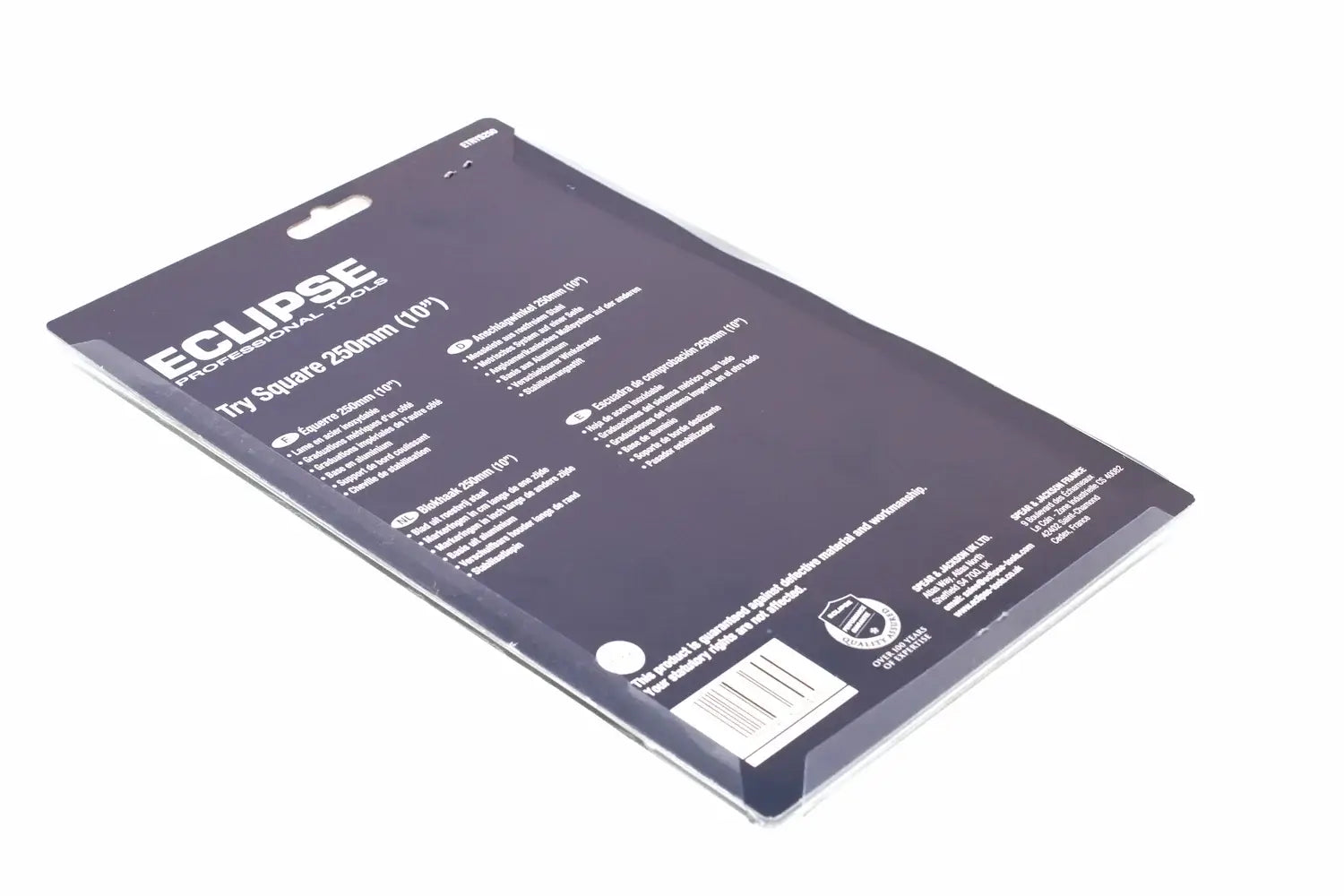 Eclipse Professional 250mm Try Square by Cherry Tree Tools, stainless steel blade, with sliding edge holder