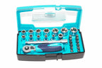 Eclipse 25 Piece Socket Set 14 inch drive by Cherry Tree Tools, chrome vanadium steel sockets in teal storage case