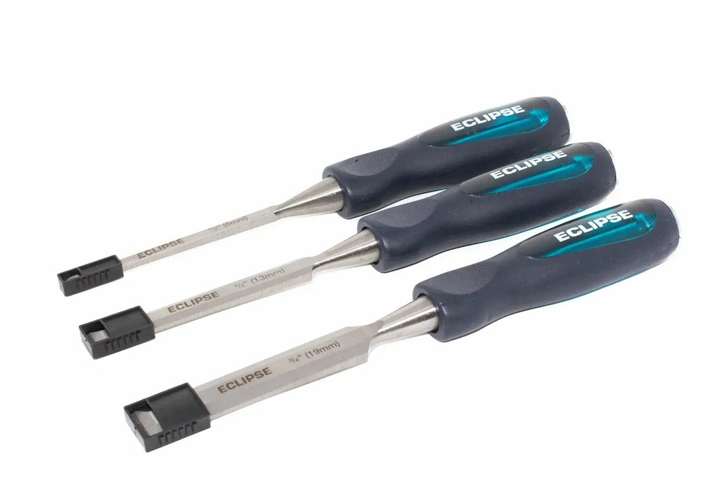 Eclipse Professional 3pc Wood Chisel Set by Cherry Tree Tools with soft feel ergonomic handles