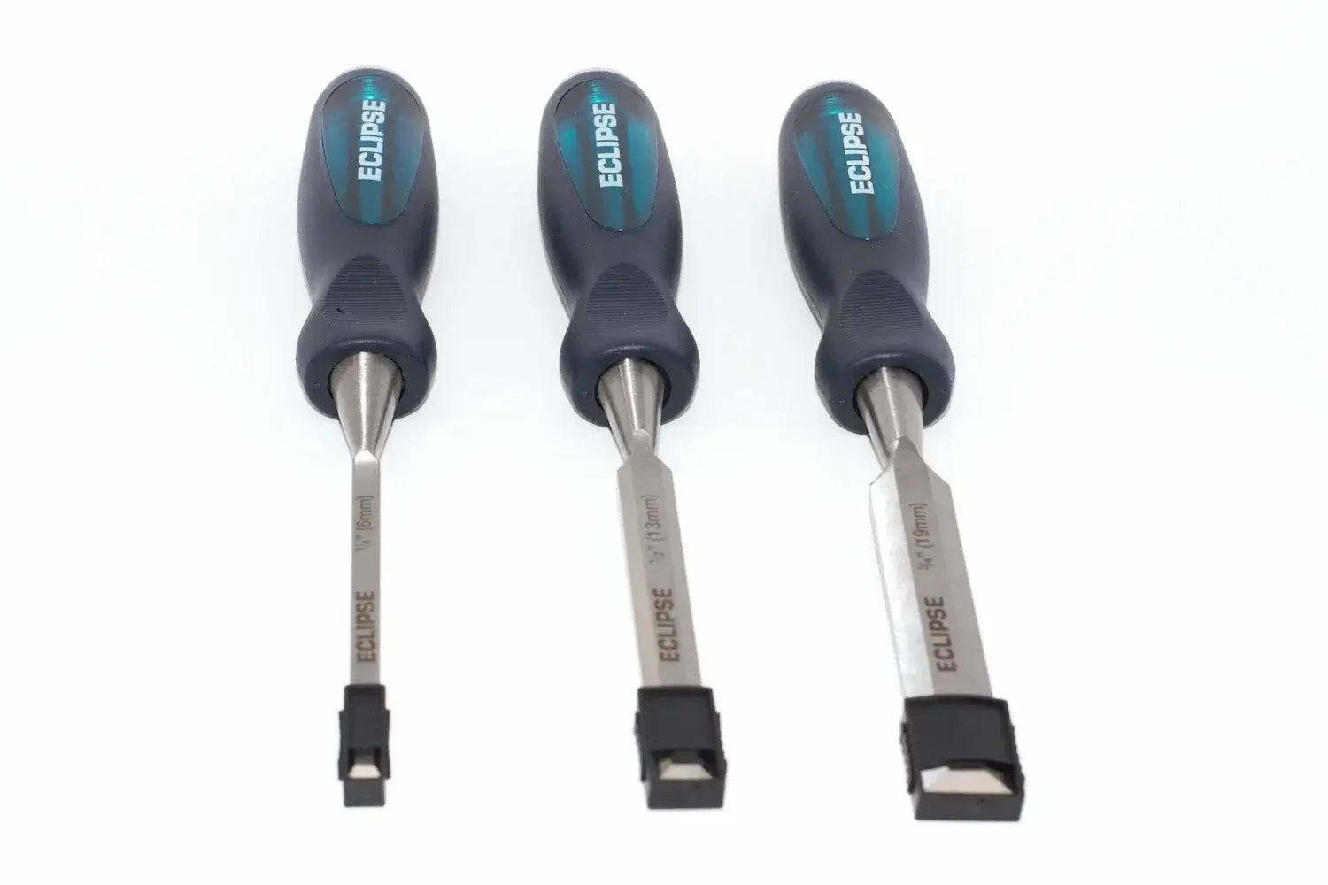 Eclipse Professional 3pc Wood Chisel Set by Cherry Tree Tools with soft feel ergonomic handles, three chisels