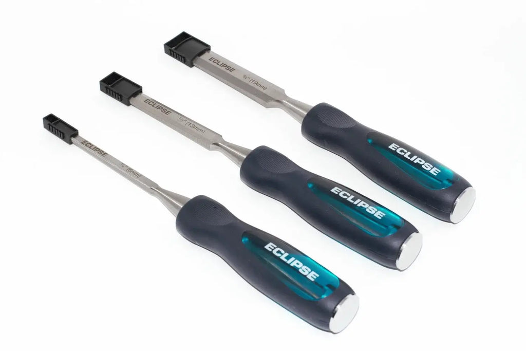 Eclipse Professional 3pc Wood Chisel Set by Cherry Tree Tools with soft feel ergonomic handles