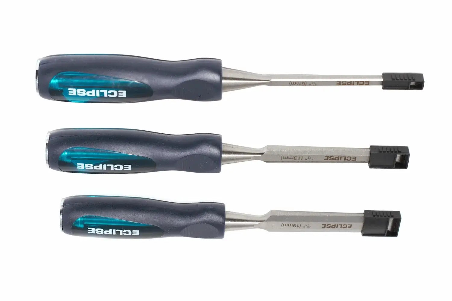 Eclipse Professional 3pc Wood Chisel Set by Cherry Tree Tools, chrome vanadium steel blades and soft grip handles