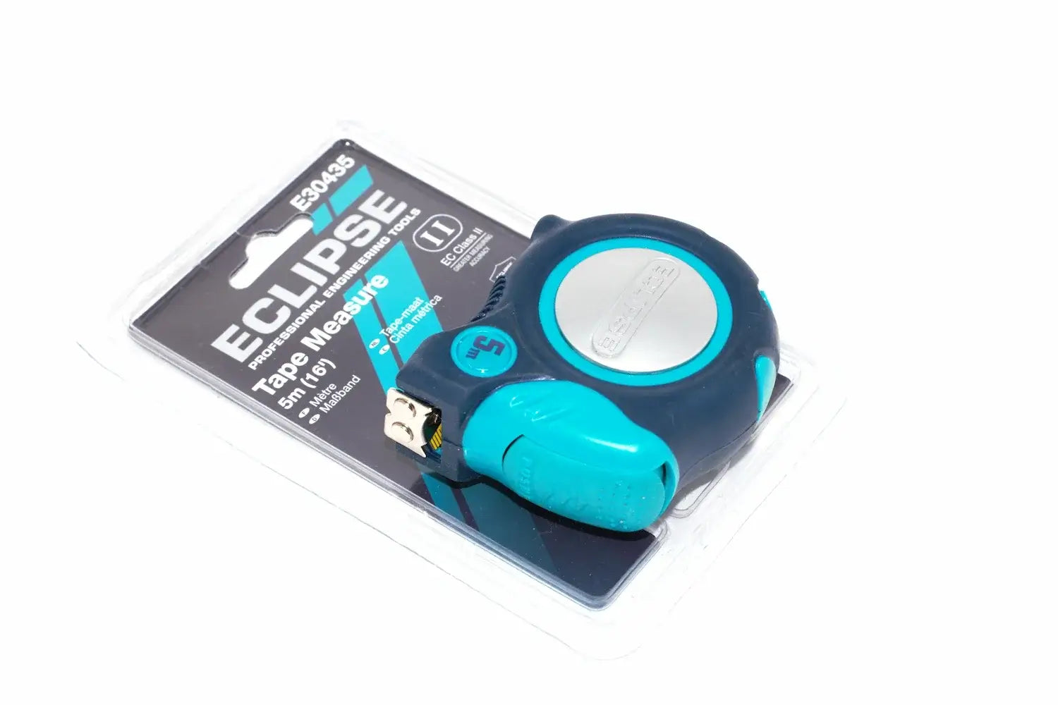 Eclipse Professional 5m Tape Measure by Cherry Tree Tools, blue soft grip handle and auto lock with magnetic hook