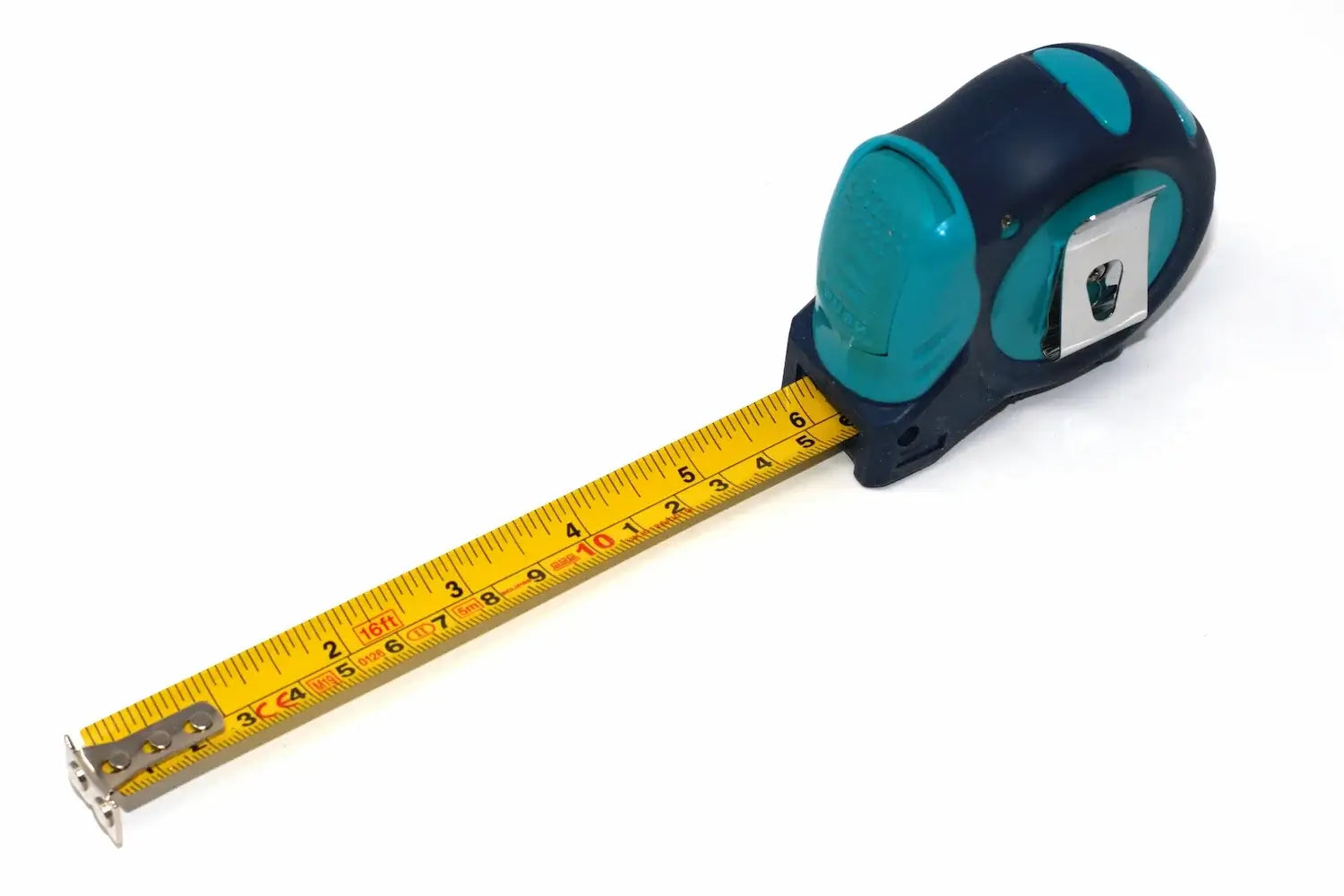Eclipse Professional 5m Tape Measure by Cherry Tree Tools, blue and black soft grip handle with 5 meter tape