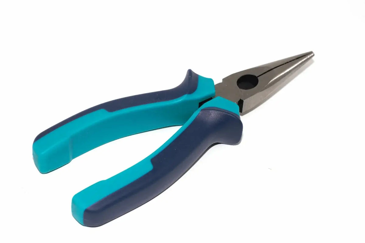 Eclipse Professional 6" Long Nose Pliers by Cherry Tree Tools with induction-hardened serrated jaws, blue and navy