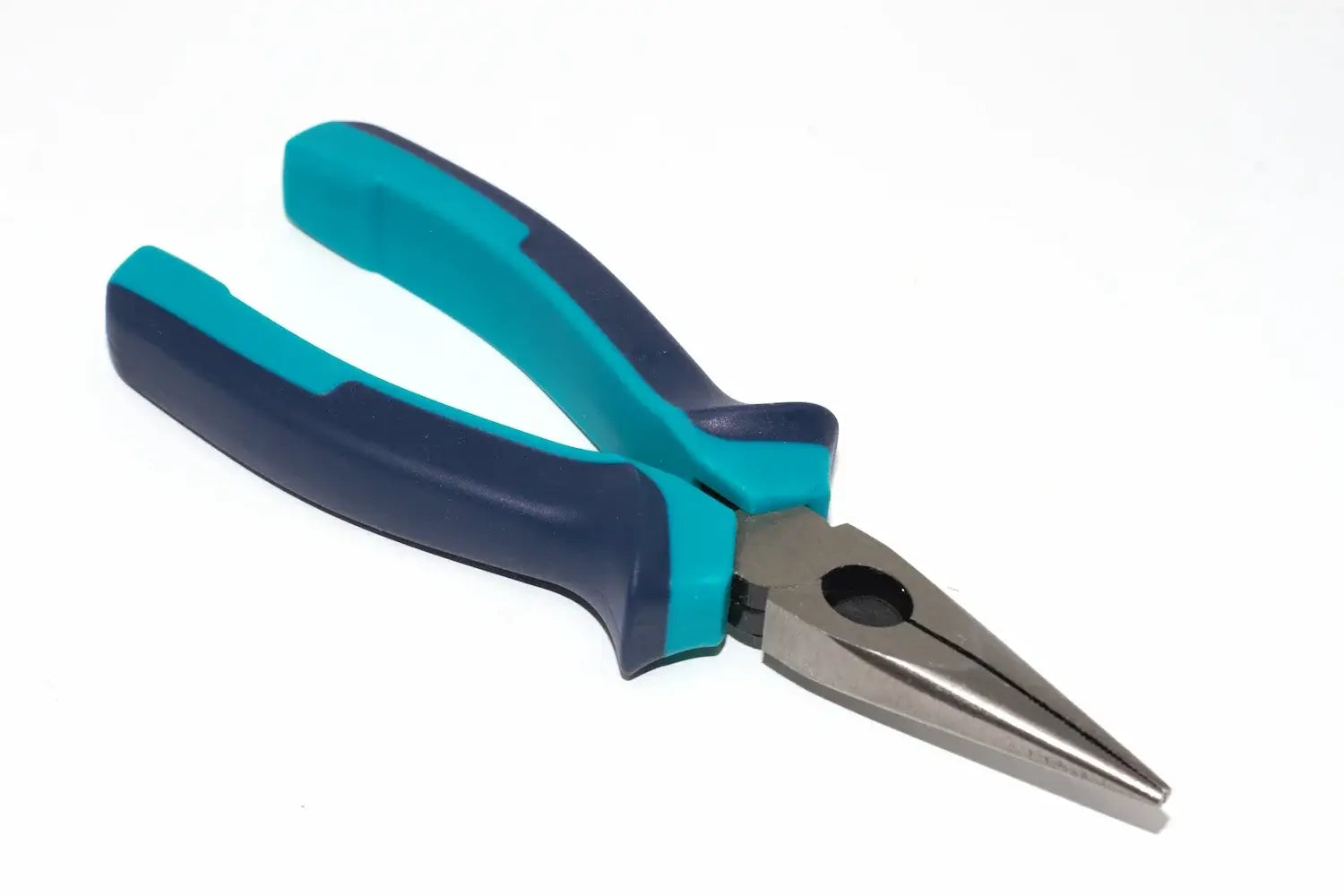 Eclipse Professional 6" Long Nose Pliers by Cherry Tree Tools in teal and navy with induction-hardened serrated jaws