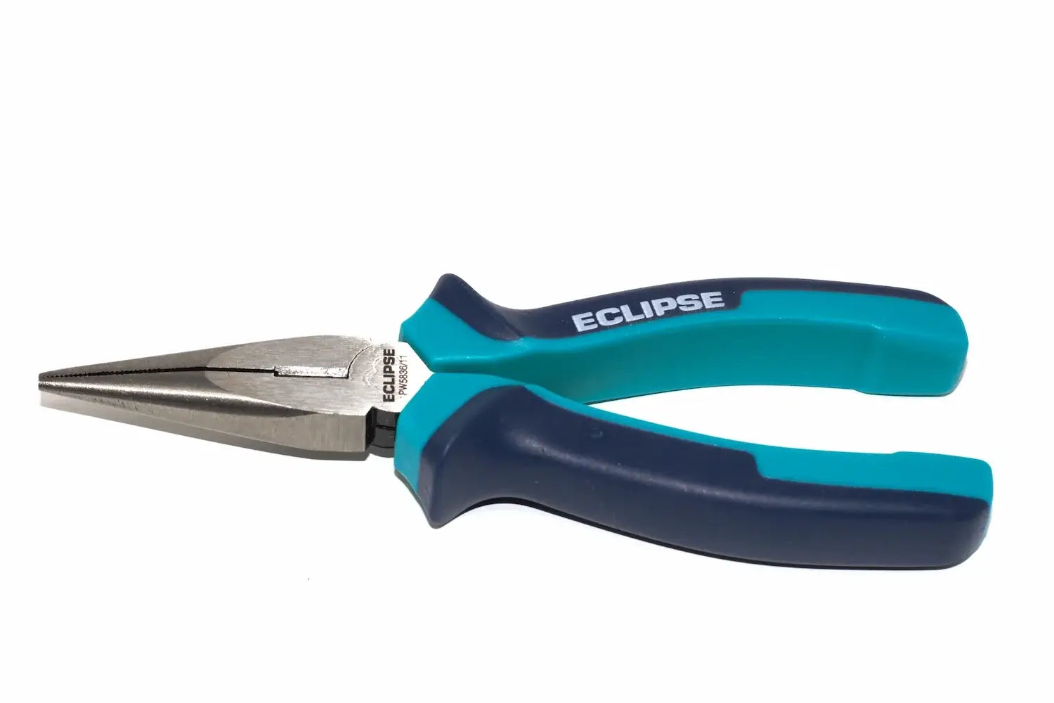 Eclipse Professional 6" Long Nose Pliers by Cherry Tree Tools, teal and black induction-hardened serrated jaws