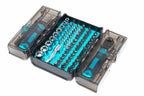 Eclipse 78pc Mini Socket Insert Bit Set by Cherry Tree Tools, 1 4 inch drive, teal insert bits for confined spaces